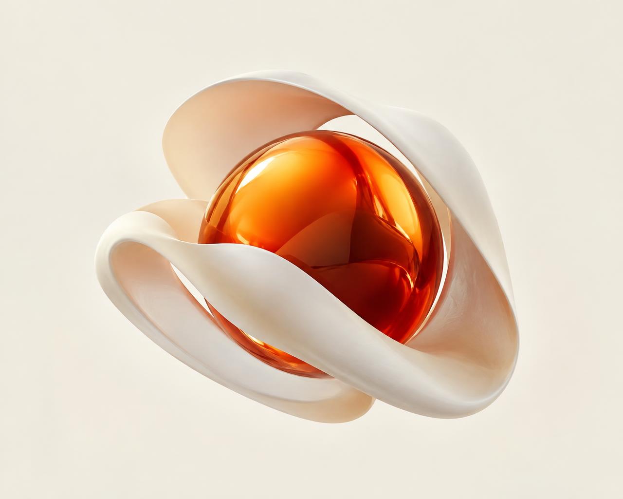Abstract sculpture with an orange glass orb
